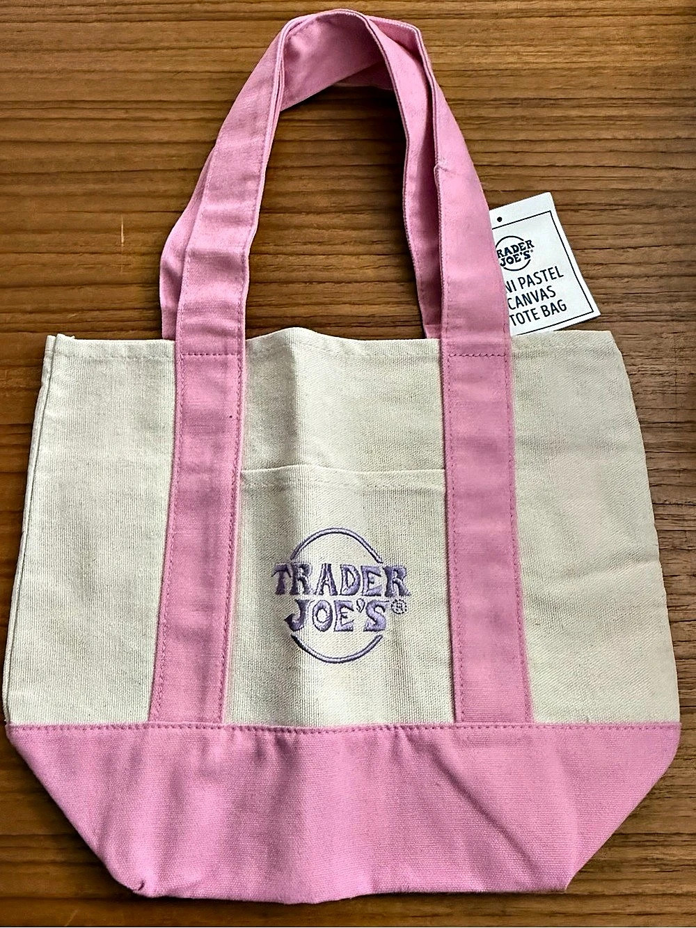 Trader Joe's Mini Pastel Canvas Tote Bag Pink & White
